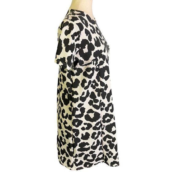 ASOS Sz 8 Black White Animal Print Short Sleeve Shift Swing Dress Crewneck - Picture 2 of 9